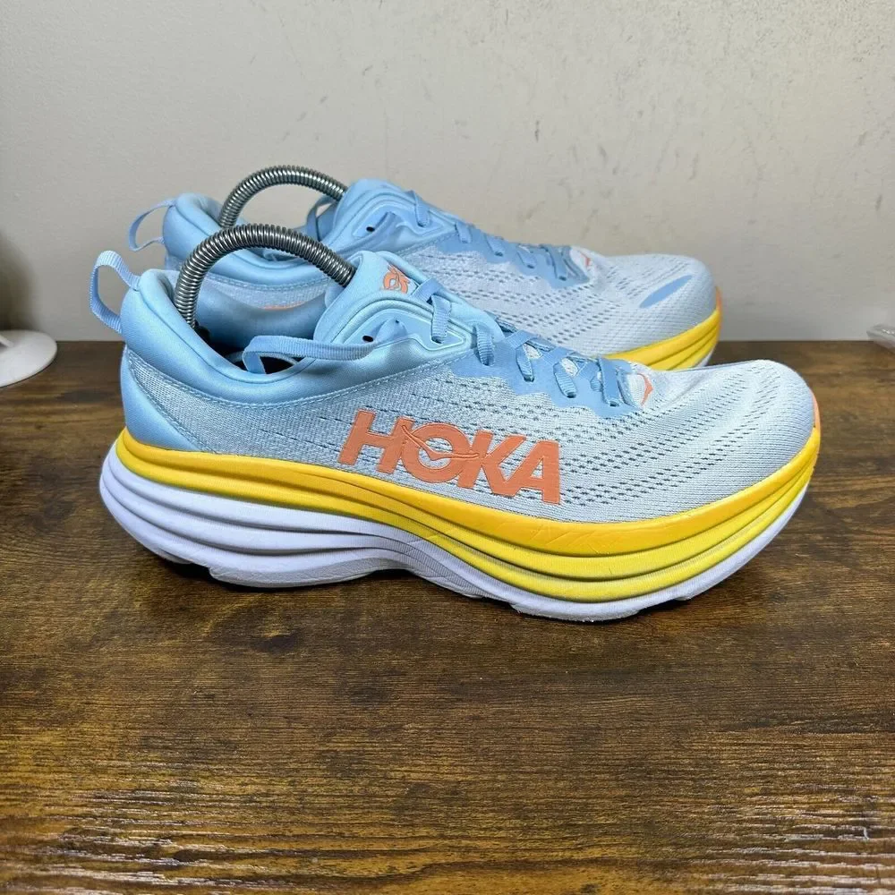 Hoka One One Bondi 8 Blue White Shoes Sneakers Women's Size 12 B